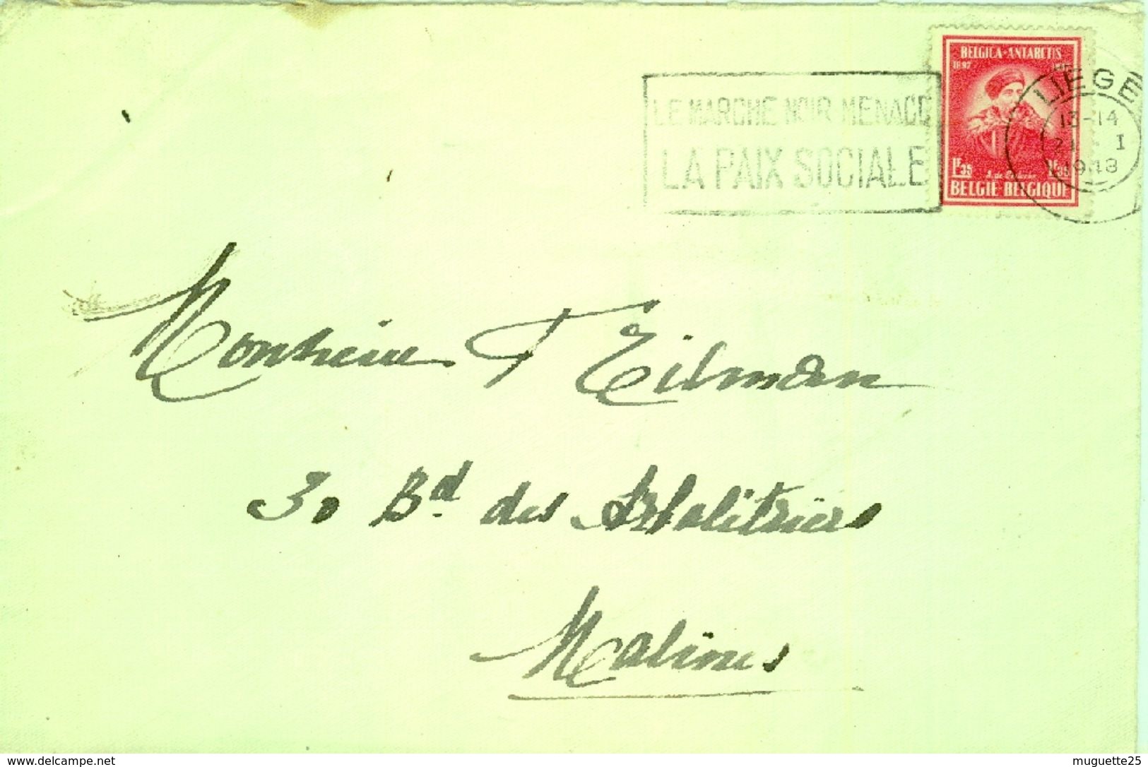 Enveloppe  21 Janvier 1948  Marque Postale  LE MARCHE NOIR MENACE LA PAIX SOCIALE - Targhette