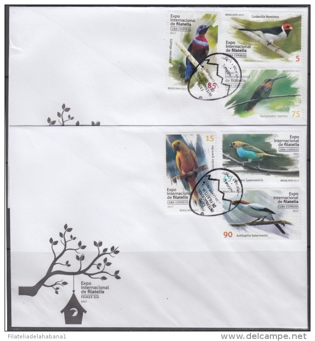 2017-FDC-45 CUBA 2017 FDC. BRASIL BRAZIL BRASILIANA PHILATELIC EXPO BIRD AVES PAJAROS. - FDC