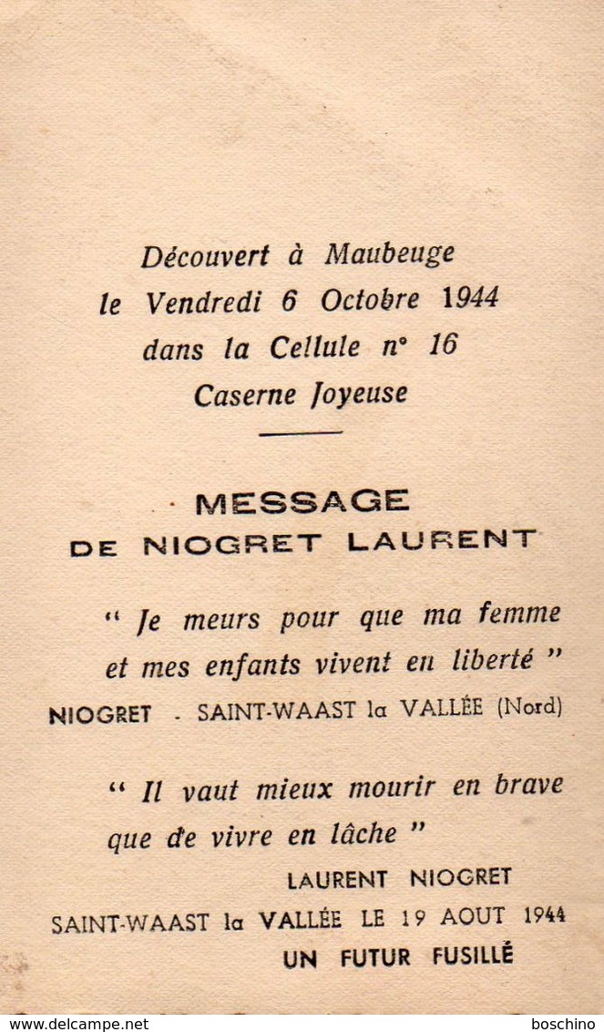 Faire-part De Décès De L ' Adjudant Niogret Laurent - Décès