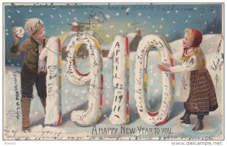 1910 New Year Date Greetings Hold To Light Numbers Light Up, C1900s Vintage Postcard - Hold To Light