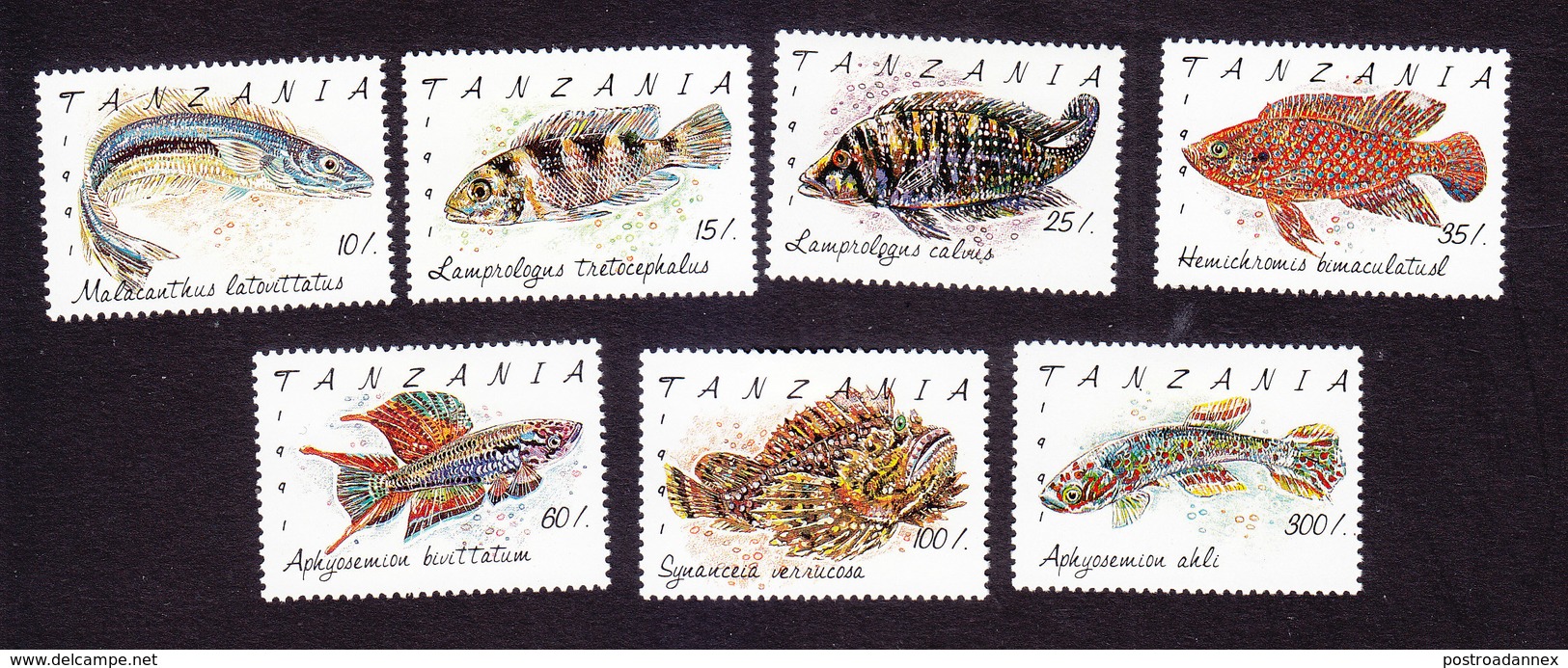 Tanzania, Scott #816-822, Mint Hinged, Fish, Issued 1992 - Tanzania (1964-...)