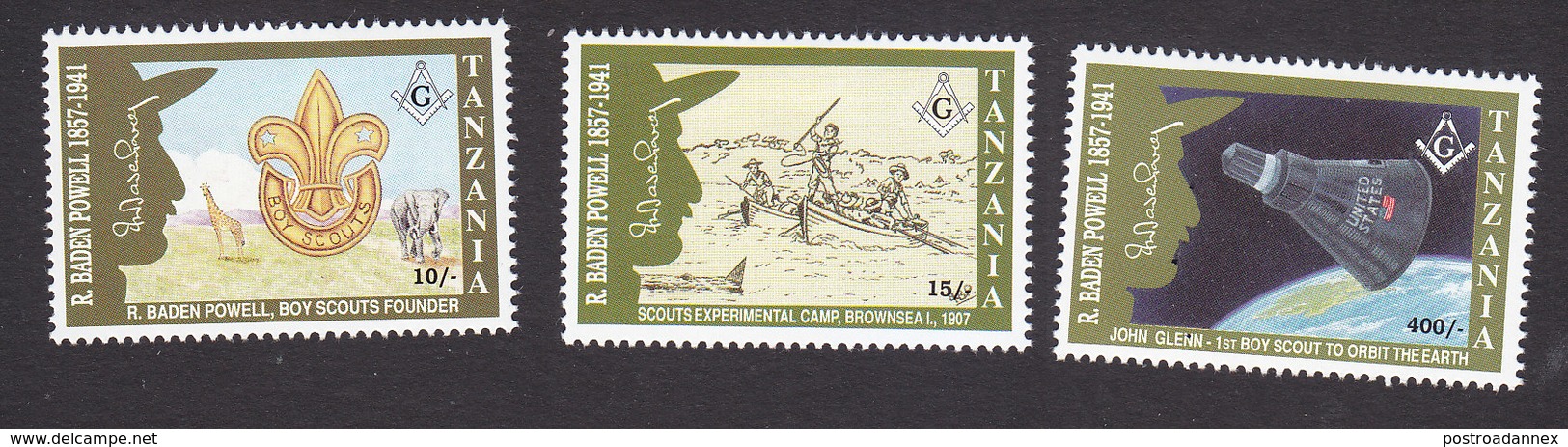 Tanzania, Scott #844-846, Mint Hinged, Boy Scouts, Issued 1992 - Tanzania (1964-...)