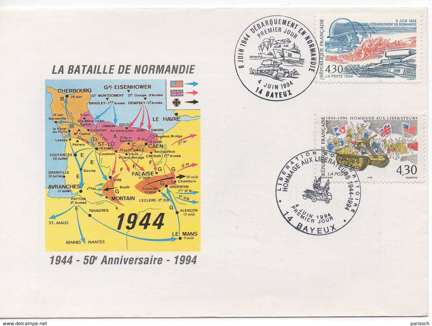 ENVELOPPE FDC  D-DAY OF NORMANDY - BAYEUX 04/06/94 - Seconda Guerra Mondiale