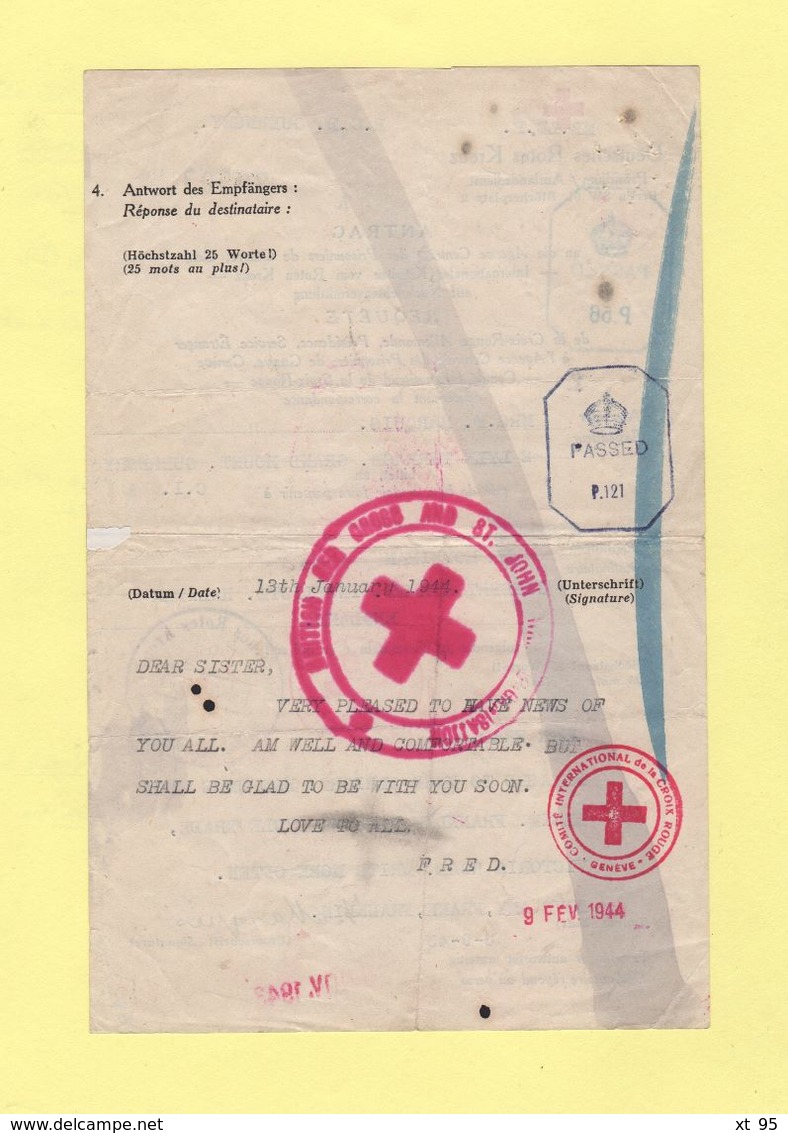 Message Croix Rouge En Provenance De Guernesey Sous Occupation Allemande - 1943 - Oorlog 1939-45