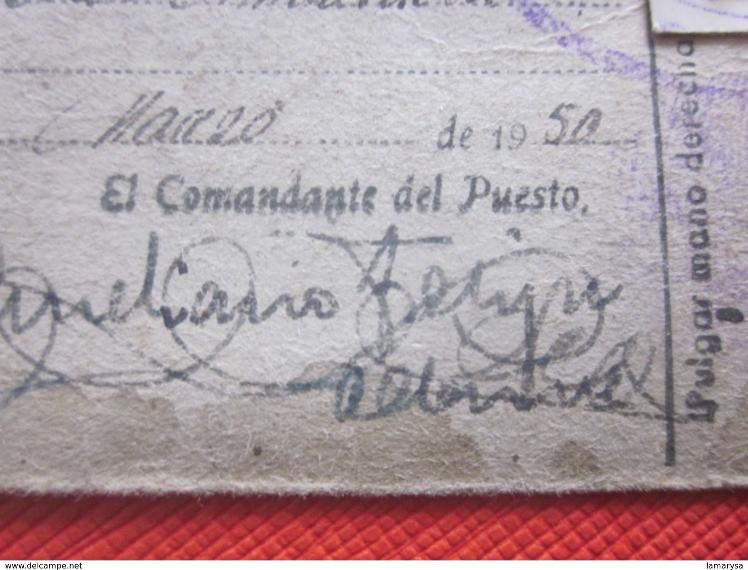 MILITARIA CARD MALAGA ESPANA ESPAGNE TARJETA PROVISIONAL DE IDENTIDAD GUARDIA CIVIL MONZO 1950 EL COMMANDANTE DEL PUESTA - Documentos