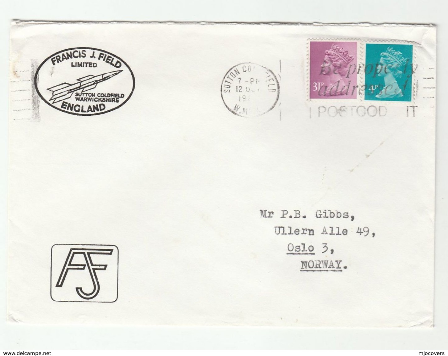 GB COVER 31p 4p Stamps ILLUS ADVERT ROCKET Pic Francis Field Co Sutton Coldfield Space - Europe