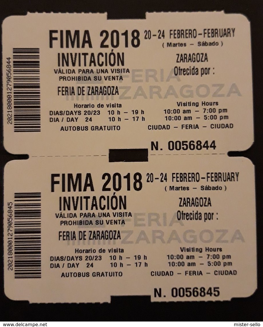 2 TICKETS FIMA 2018 FERIA DE ZARAGOZA - Tickets D'entrée