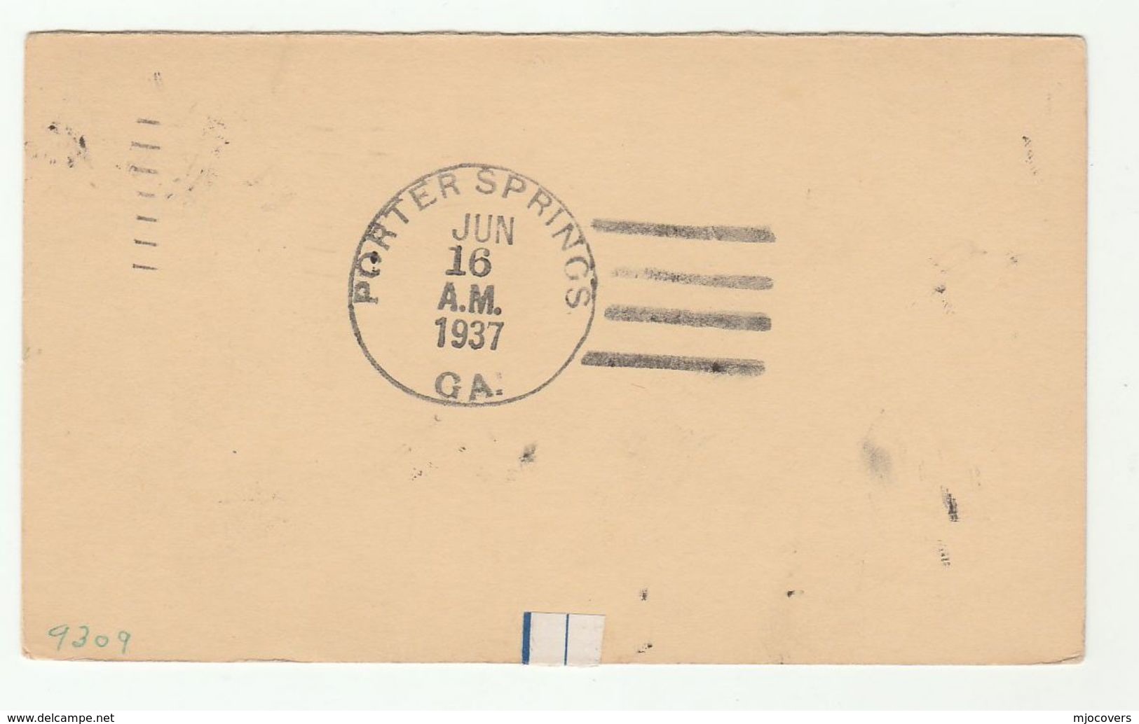 1937  Porter Springs Ga USA Postal STATIONERY CARD Cover Stamps - 1921-40