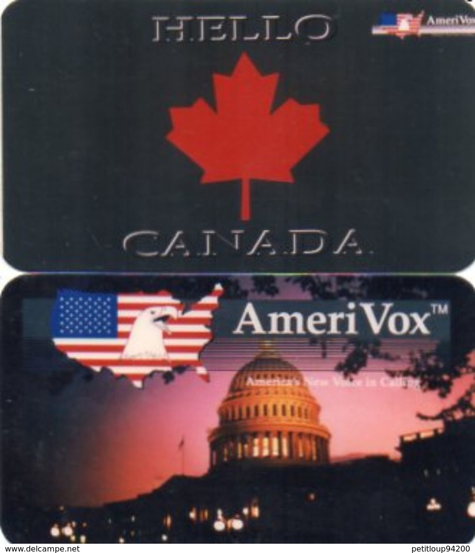 2 CARTES PREPAYEES ETATS-UNIS  AMERIVOX  *Hello Canada  *Us Monument - Amerivox