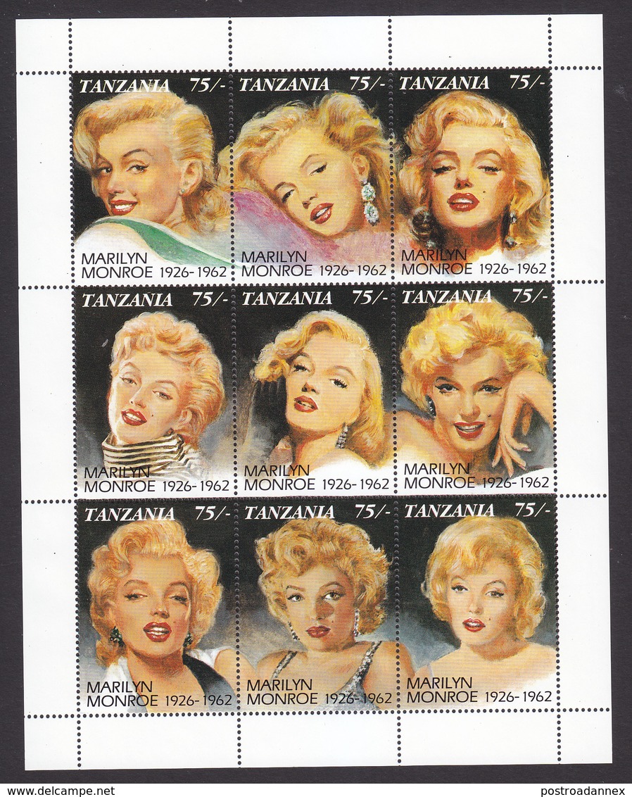 Tanzania, Scott #809, Mint Never Hinged, Marilyn Monroe, Issued 1992 - Tanzanie (1964-...)