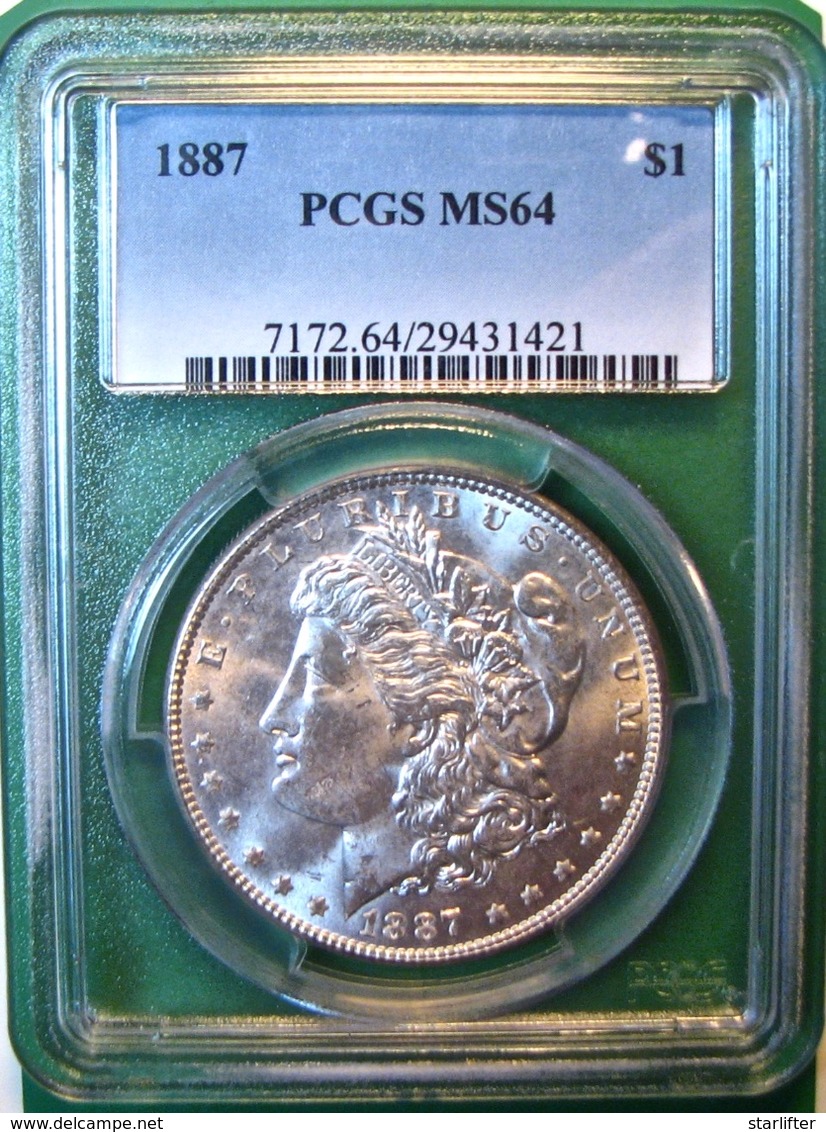 1887 Morgan Silver Dollar. PCGS Certified MS64. M6. - 1878-1921: Morgan