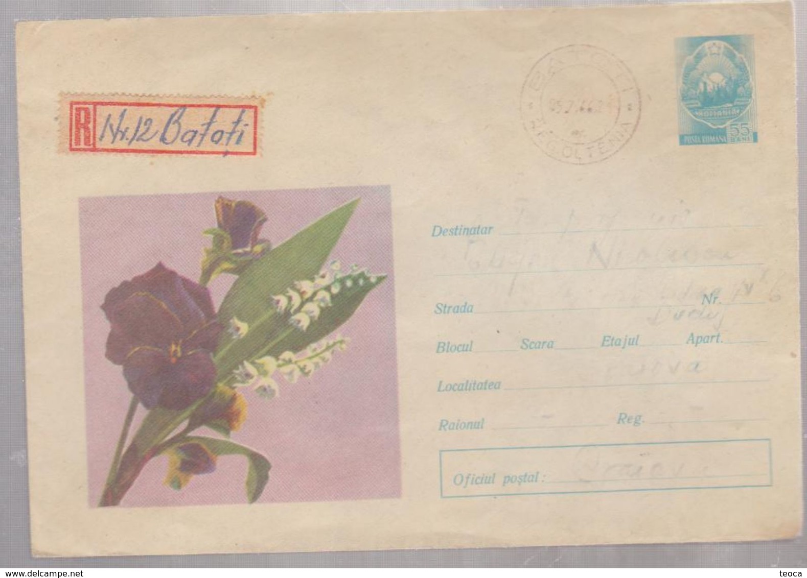 FLOWER, Envelope  ROMANIA 1966, Cancel``BATOTI ` Area OLTENIA `to Craiova, Ski, Strip Of 3 Stamps - Cartas & Documentos