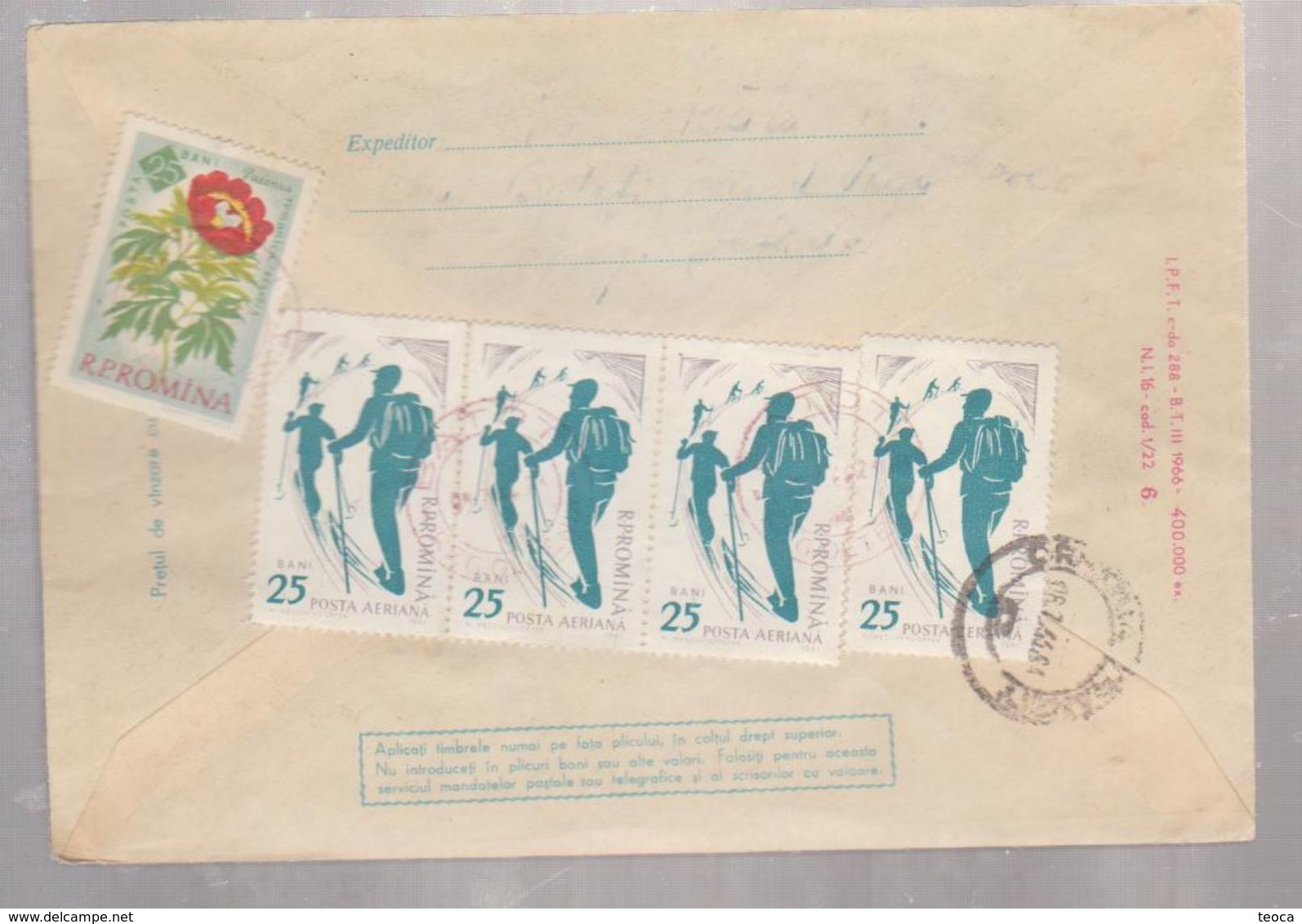 FLOWER, Envelope  ROMANIA 1966, Cancel``BATOTI ` Area OLTENIA `to Craiova, Ski, Strip Of 3 Stamps - Storia Postale