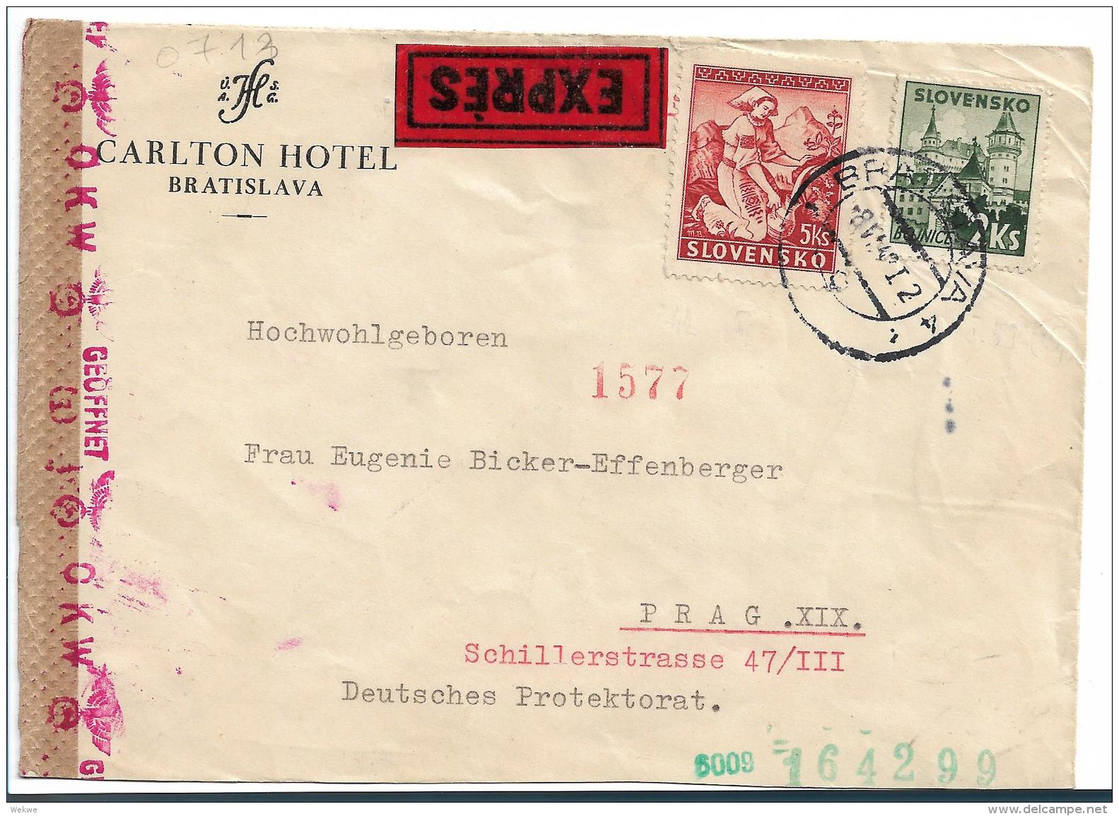 SLO005 / Expressbrief 1942, Von Bratislava Nach Prag, Mit Zensur - Slovenia