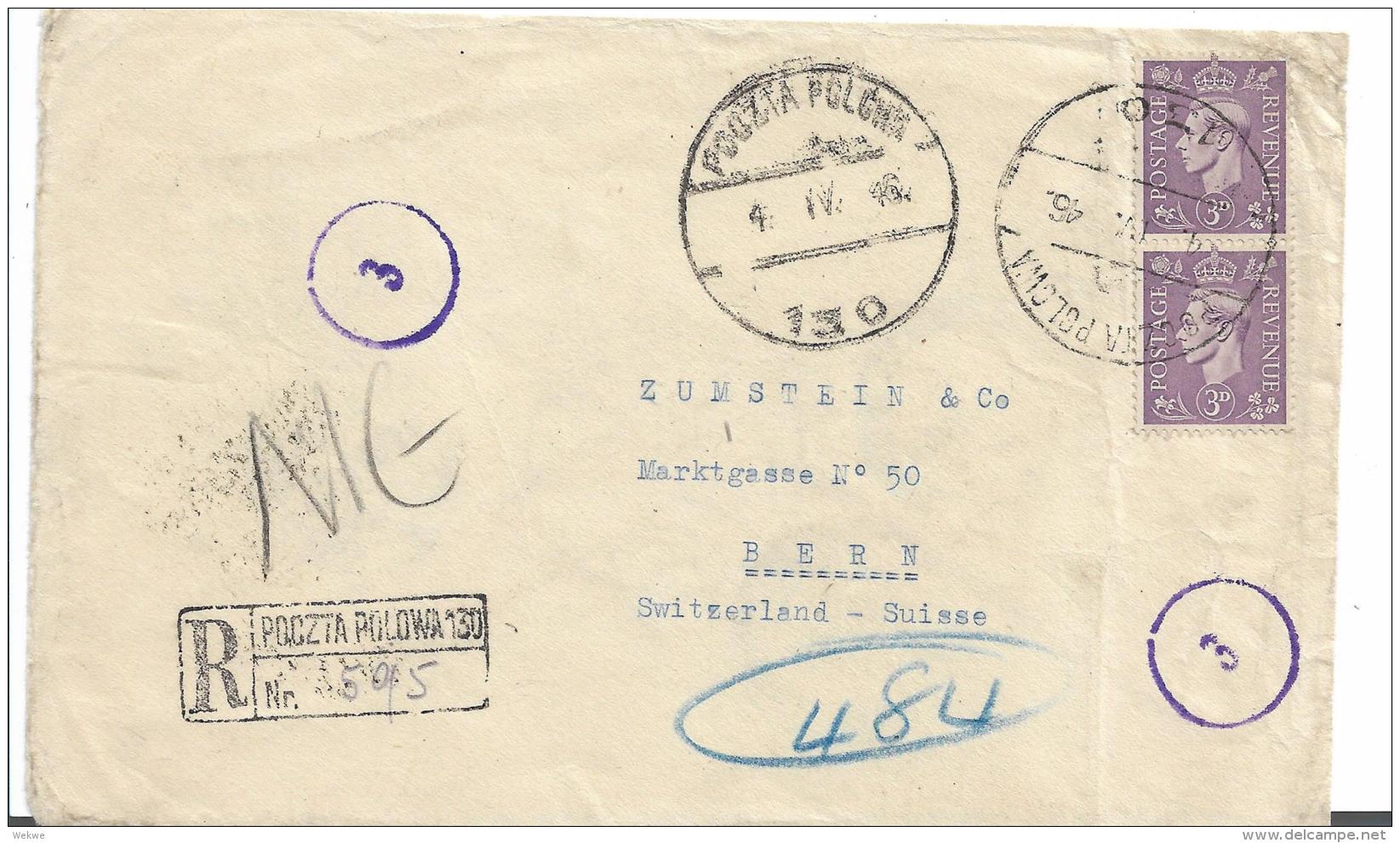 Pol203 / - POLEN -Feldpost Einchreiben In Die Schweiz 4.4.46 - Briefe U. Dokumente