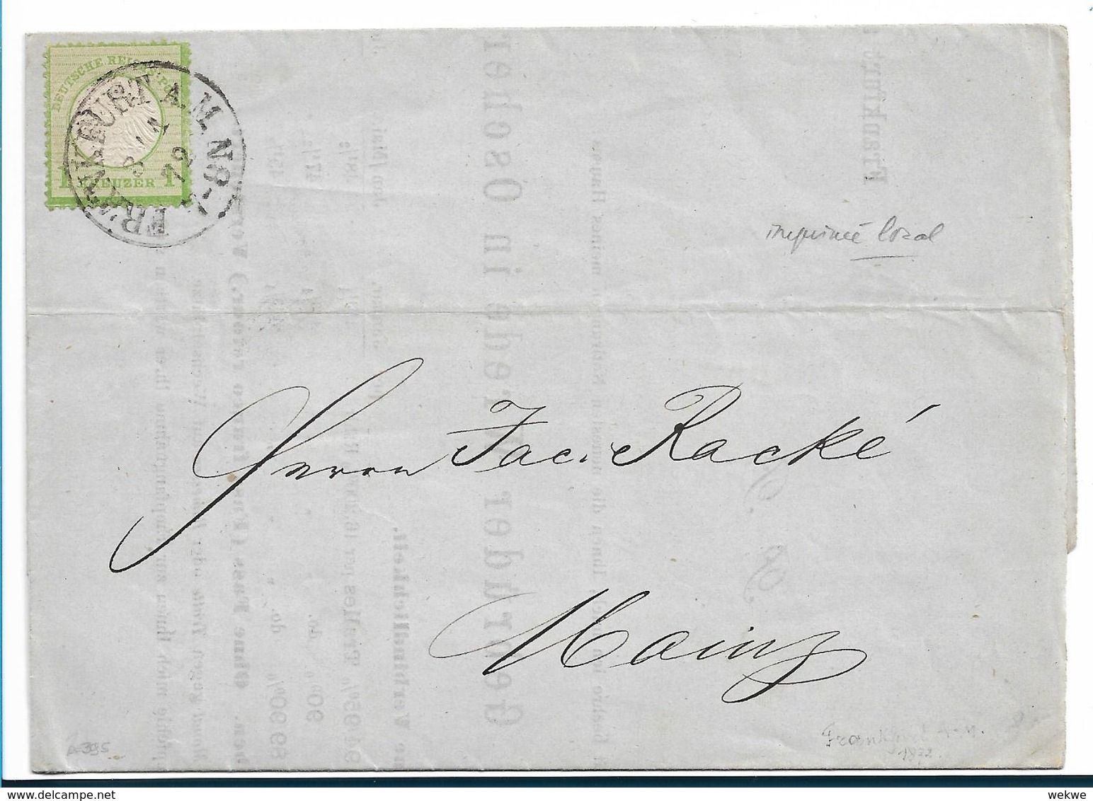 BRS246 / Michel Nr. 7 (gute Prägung) Auf Circular 1872, Frankfurt Am Main Nach Mainz - Lettres & Documents