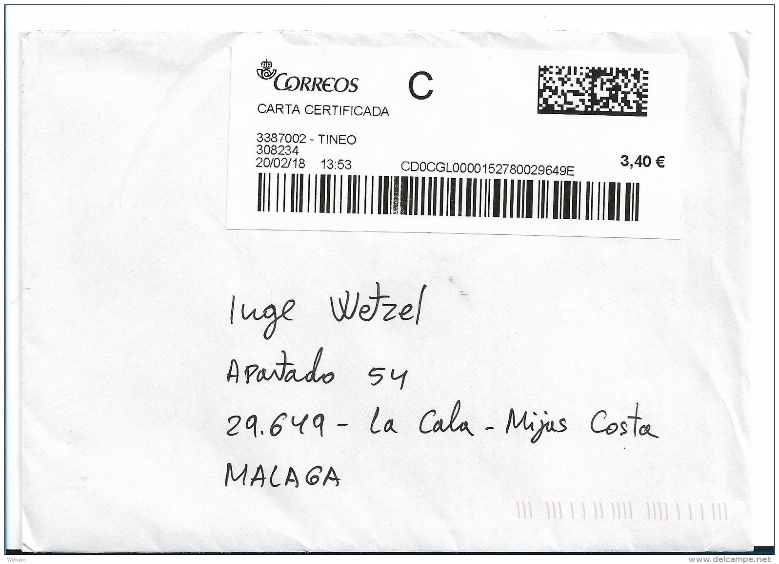 EP359 -/SPANIEN - / Inland-Einschreiben Spanien 2018 - Briefe U. Dokumente