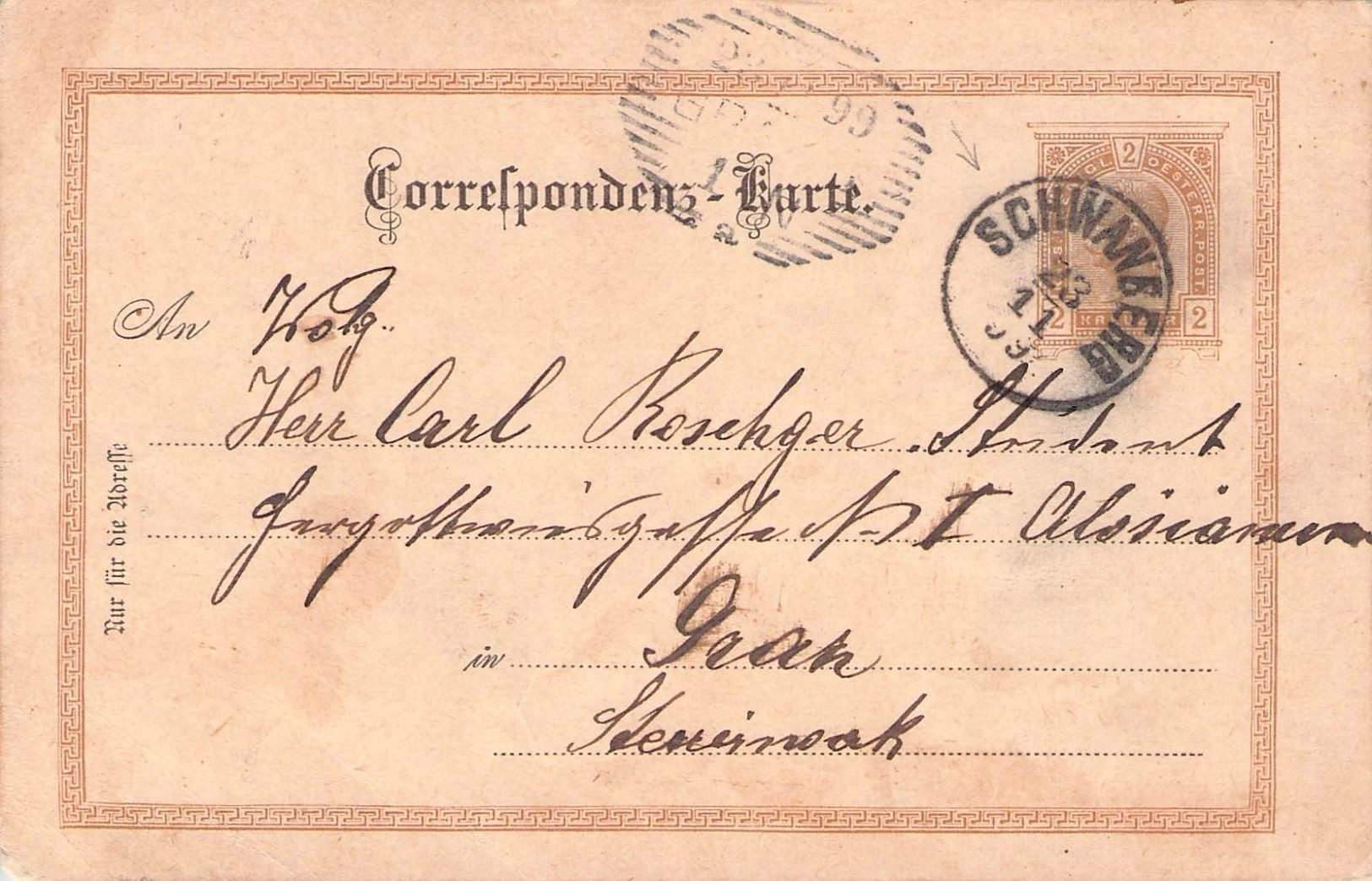 AUSTRIA - CORRESPONDENZ-KARTE 1899 SCHWANBERG -> GRAZ - Other & Unclassified