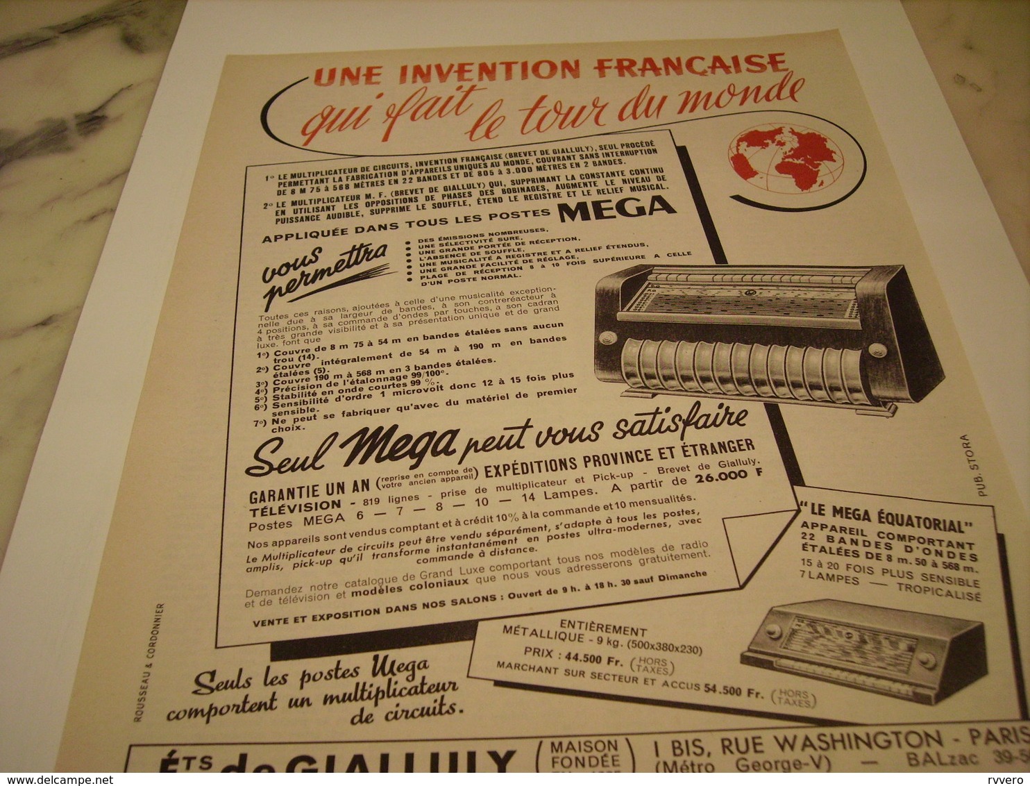 ANCIENNE PUBLICITE INVENTION FRANCAISE LES POSTE MEGA 1952 - Other & Unclassified