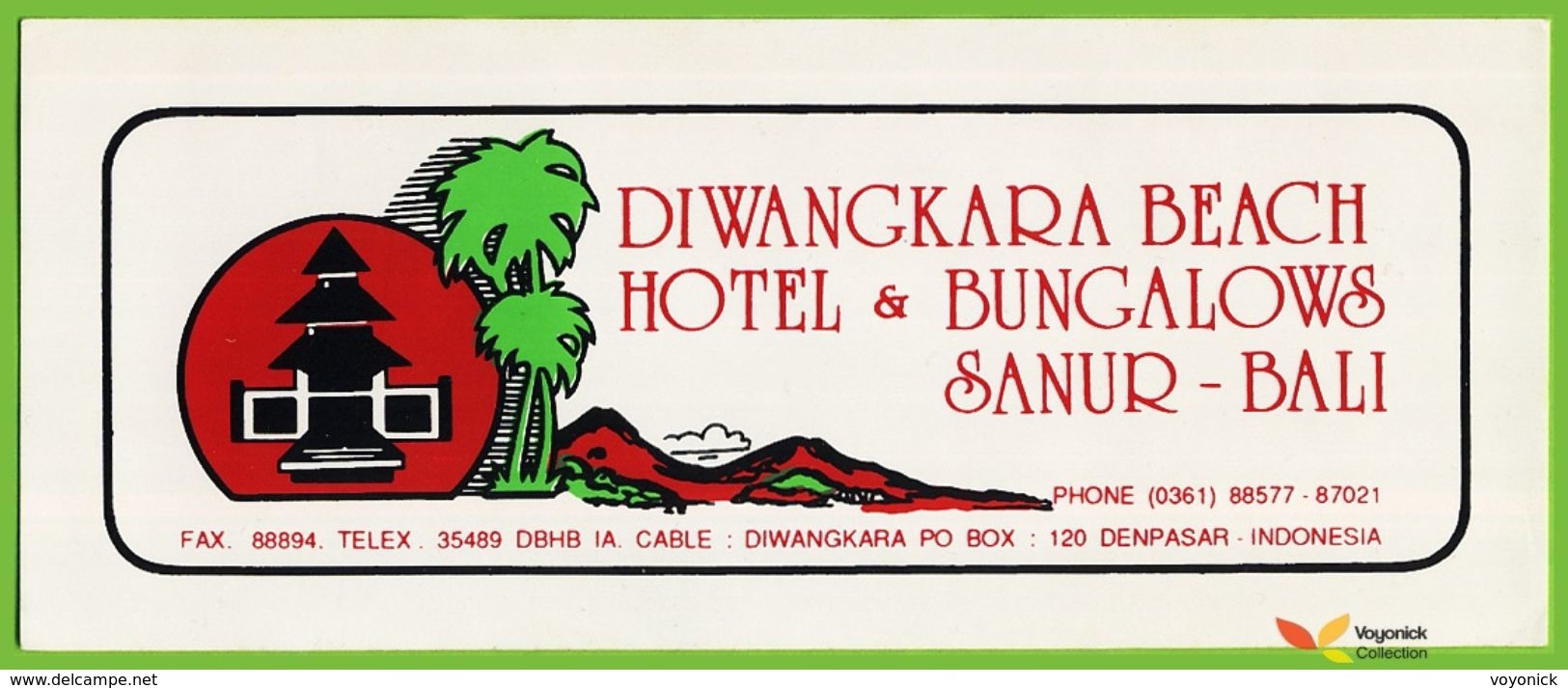 Voyo  HOTEL DIWANGKARA BEACH Sanur Bali Indonesia Hotel Label  Sticker 1990s - Etiquettes D'hotels