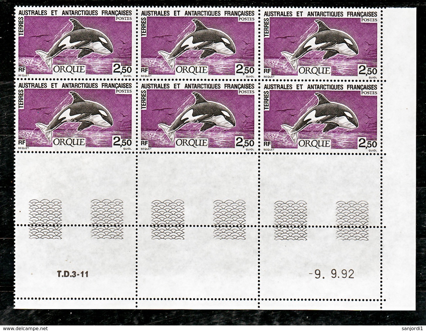 TAAF 176 177 Faune Skua Orque Bloc De 6 Coin Daté  9 92  Ont été Pliés Neuf ** MNH Sin Charmela Cote 22.7 - Neufs