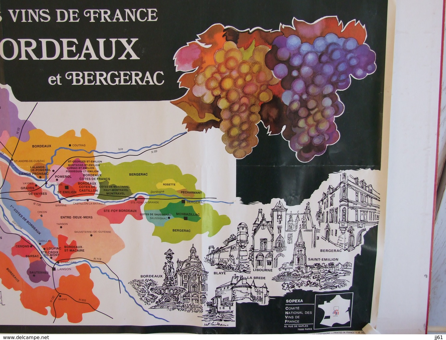 LES VINS DE FRANCE BORDEAUX ET BERGERAC BAZAS BLAYE LIBOURNE LA BREDE SAINT EMILION  AFFICHE ANNEE 1990 ? PLIURE EN HAUT - Posters