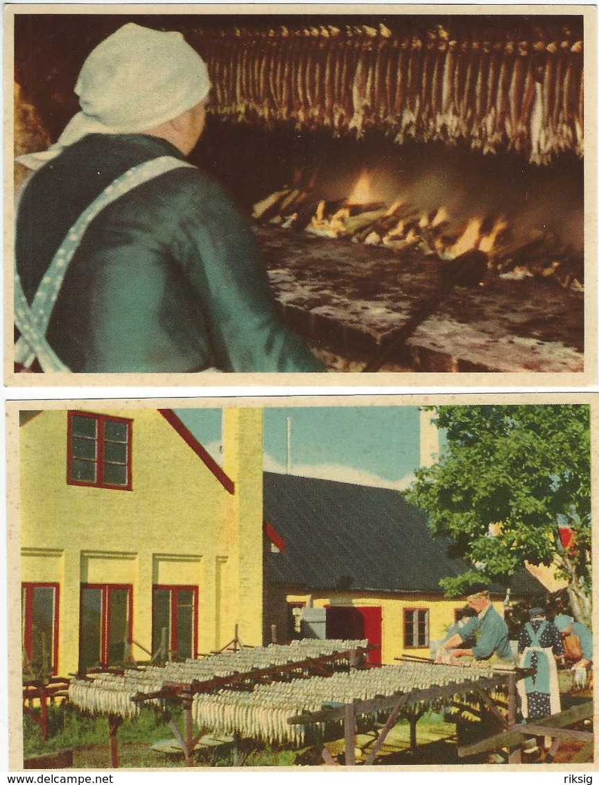 Smoking Of Herrings. Bornholm  2 Cards.   Denmark. S-1110 - Fish & Shellfish