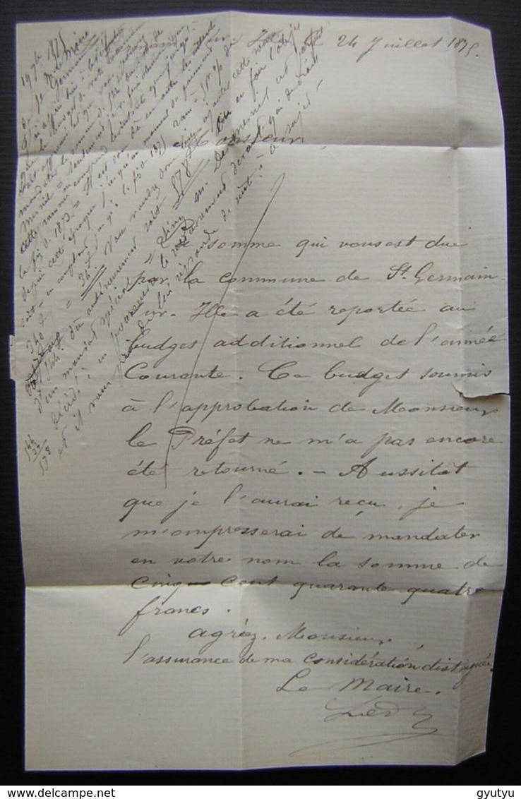 Saint AUBIN-D'AUBIGNE 1875 P.c.du G.C.3510 (Ille Et Vilaine) Sur N°60C Gros Indice, Lettre Pour Pont-Réan - 1849-1876: Période Classique