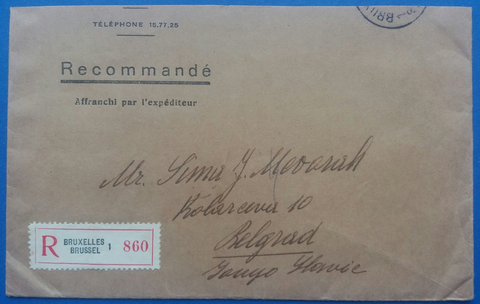 Belgium 1937 Registered Letter From Bruxelles To Belgrade Kingdom Of Yugoslavia - Covers