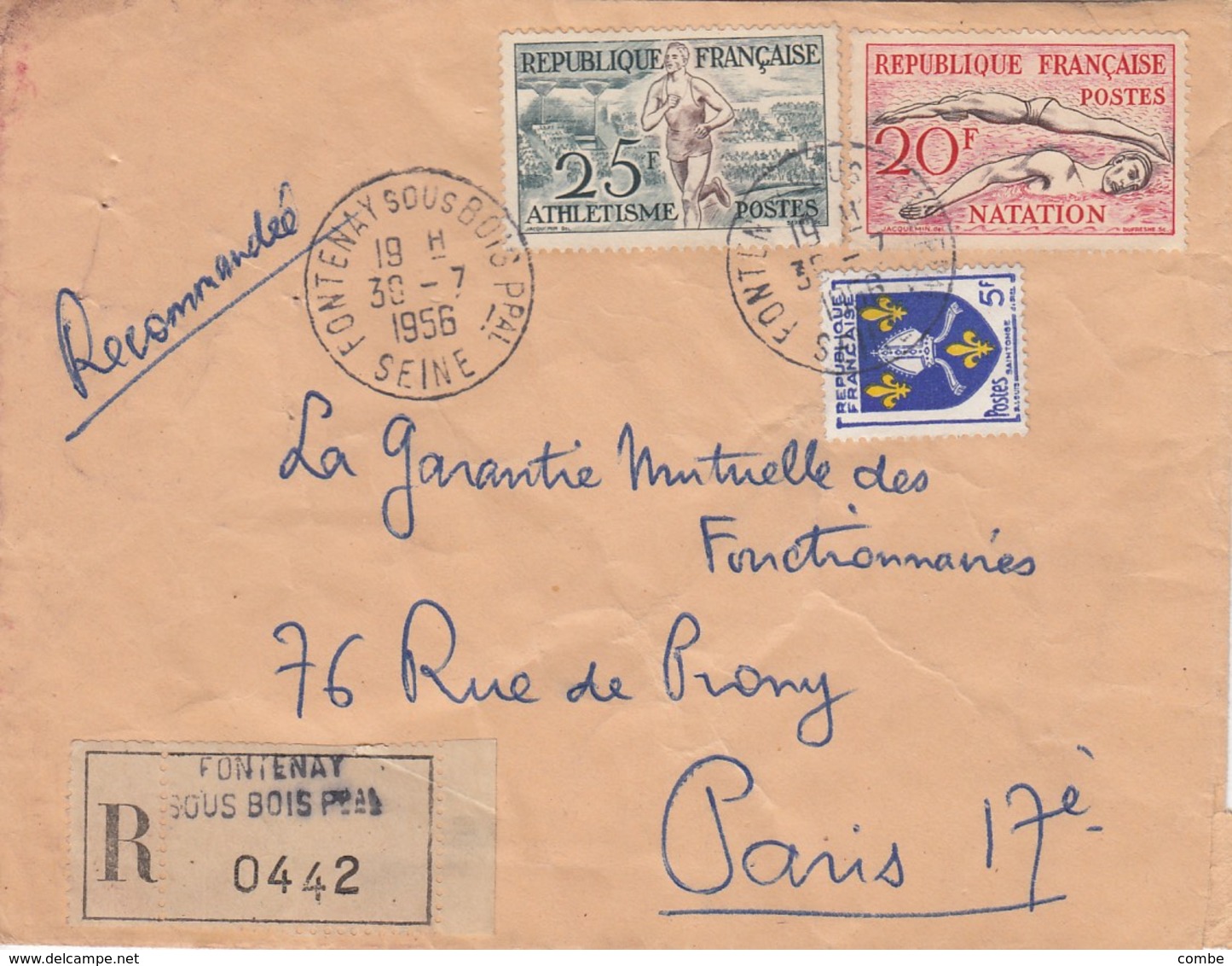 LETTRE. 1956. RECOMMANDE.  FONTENAY SOUS BOIS  POUR PARIS VII°. - Lettres & Documents