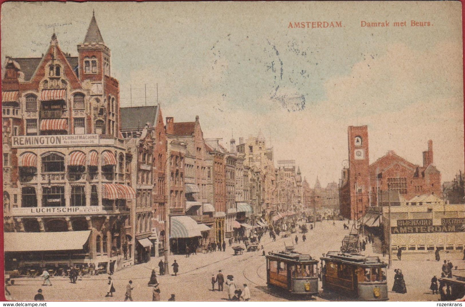 Oude Postkaart 1913 Amsterdam Damrak Met Beurs Tram Tramway Old Postcard - Amsterdam