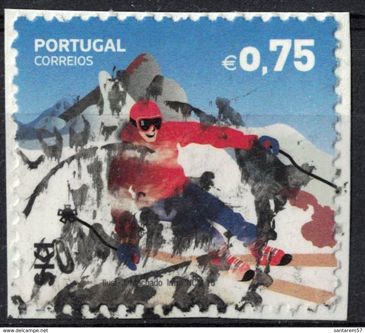 Portugal 2016 Oblitéré Used Sports Extrêmes Ski 0,75 Euro Sur Fragment SU - Gebraucht