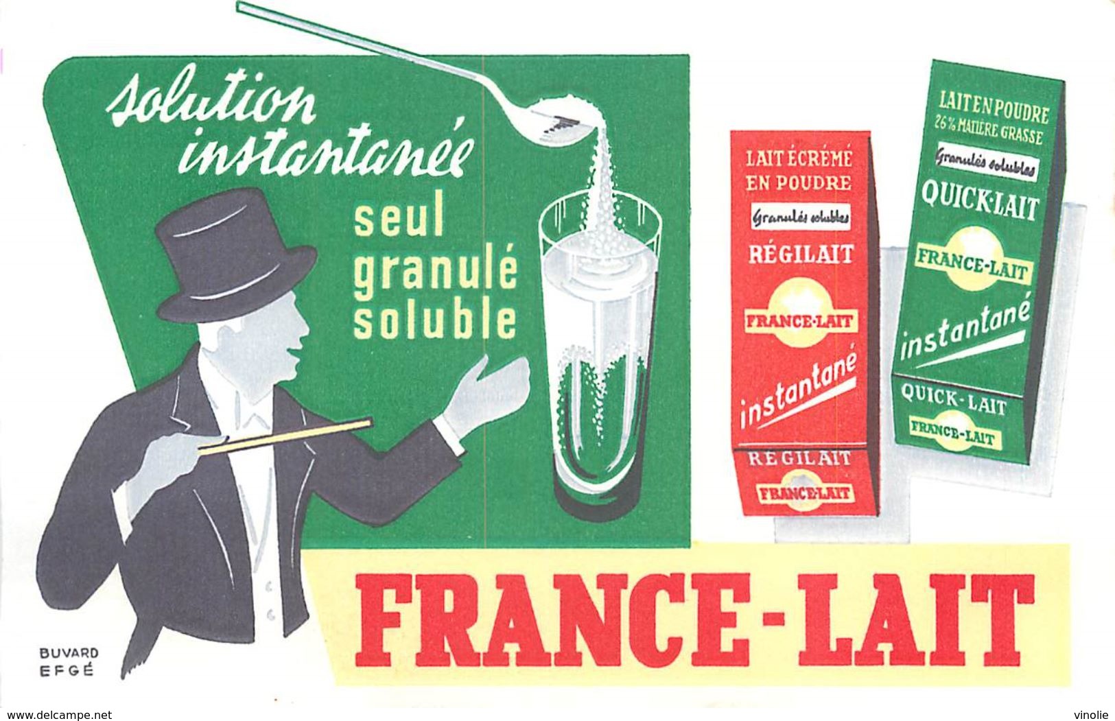 VP-GF.18-48 : BUVARD.  SOLUTION INSTANTANEE FRANCE LAIT. REGILAIT. QUICK-LAIT. MAGICIEN. PRESTIDIGITATION. MAGIE. - Produits Laitiers