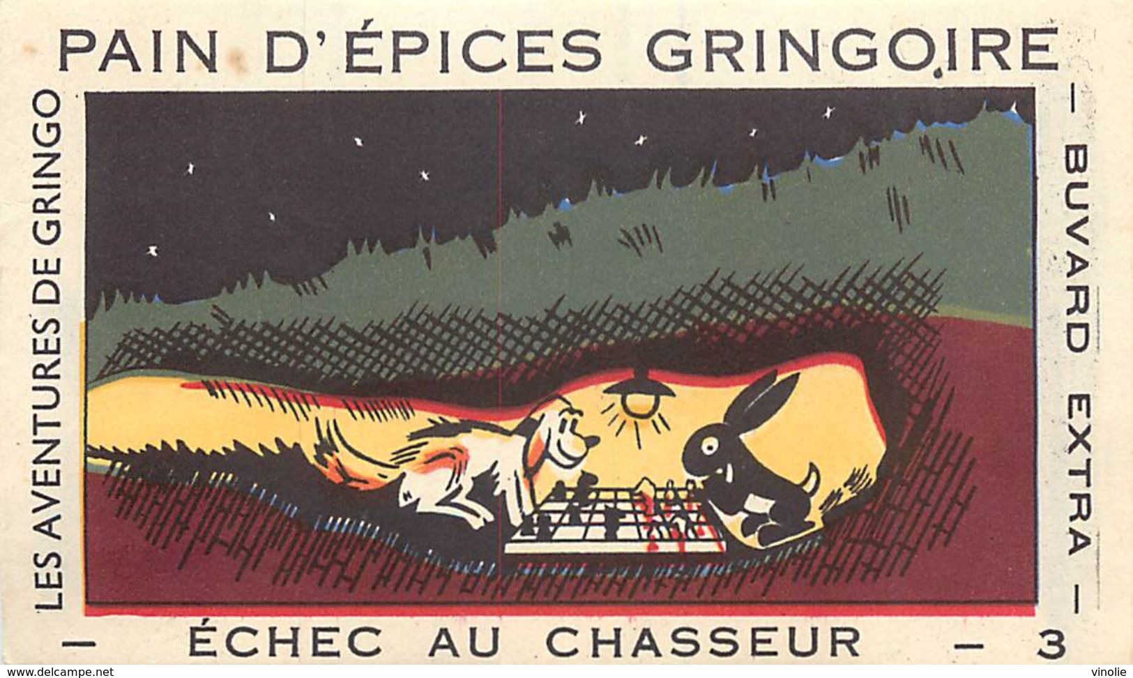 VP-GF.18-82 : BUVARD.  PAIN D EPICE GRINGOIRE. JEU D ECHEC. ECHEC AU CHASSEUR. LAPIN. CHIEN. - Alimentaire