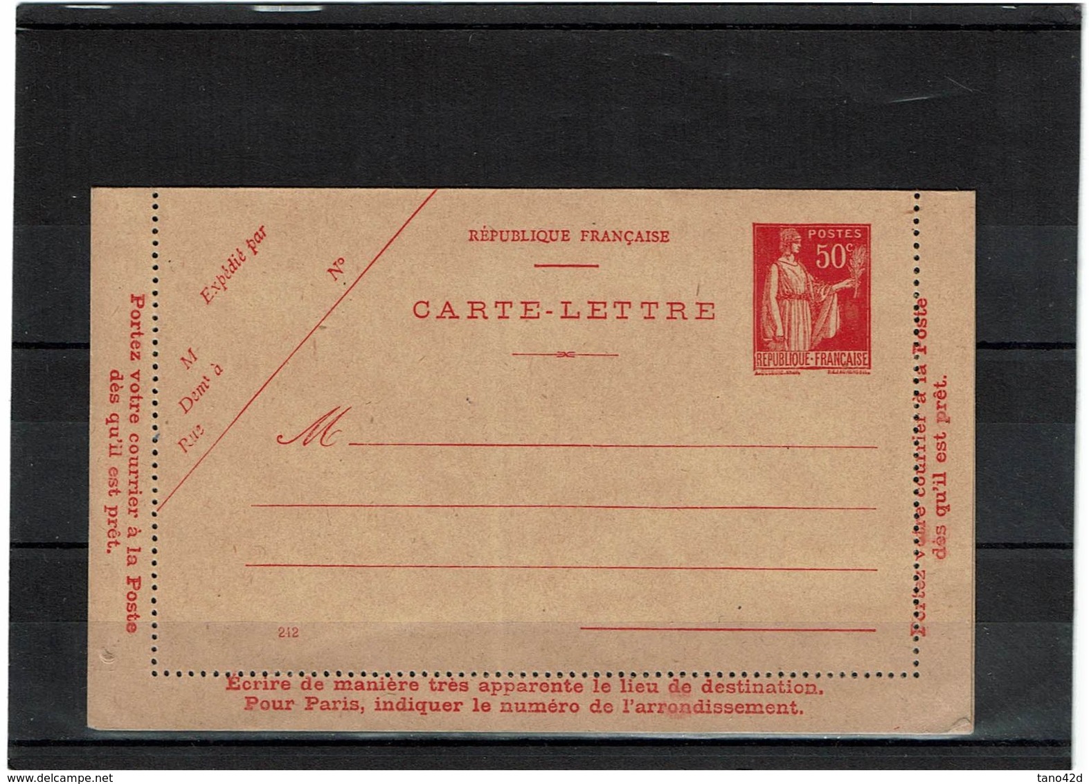 CTN27 - CARTE LETTRE PAIX 50c  DATE 242 NEUVE TTB  STORCH B1 - Cartes-lettres