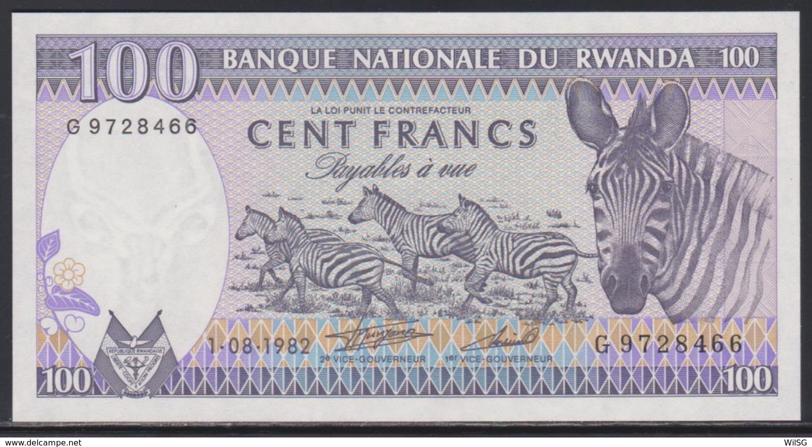 Rwanda 100 Francs 01.08.1982 UNC - Rwanda