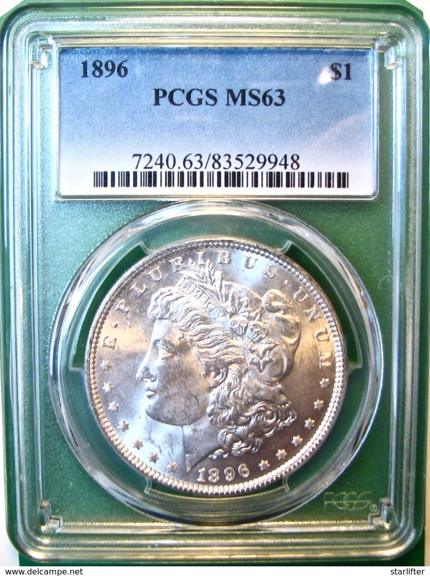 1896 Morgan Silver Dollar. PCGS Certified MS63. M9. - 1878-1921: Morgan