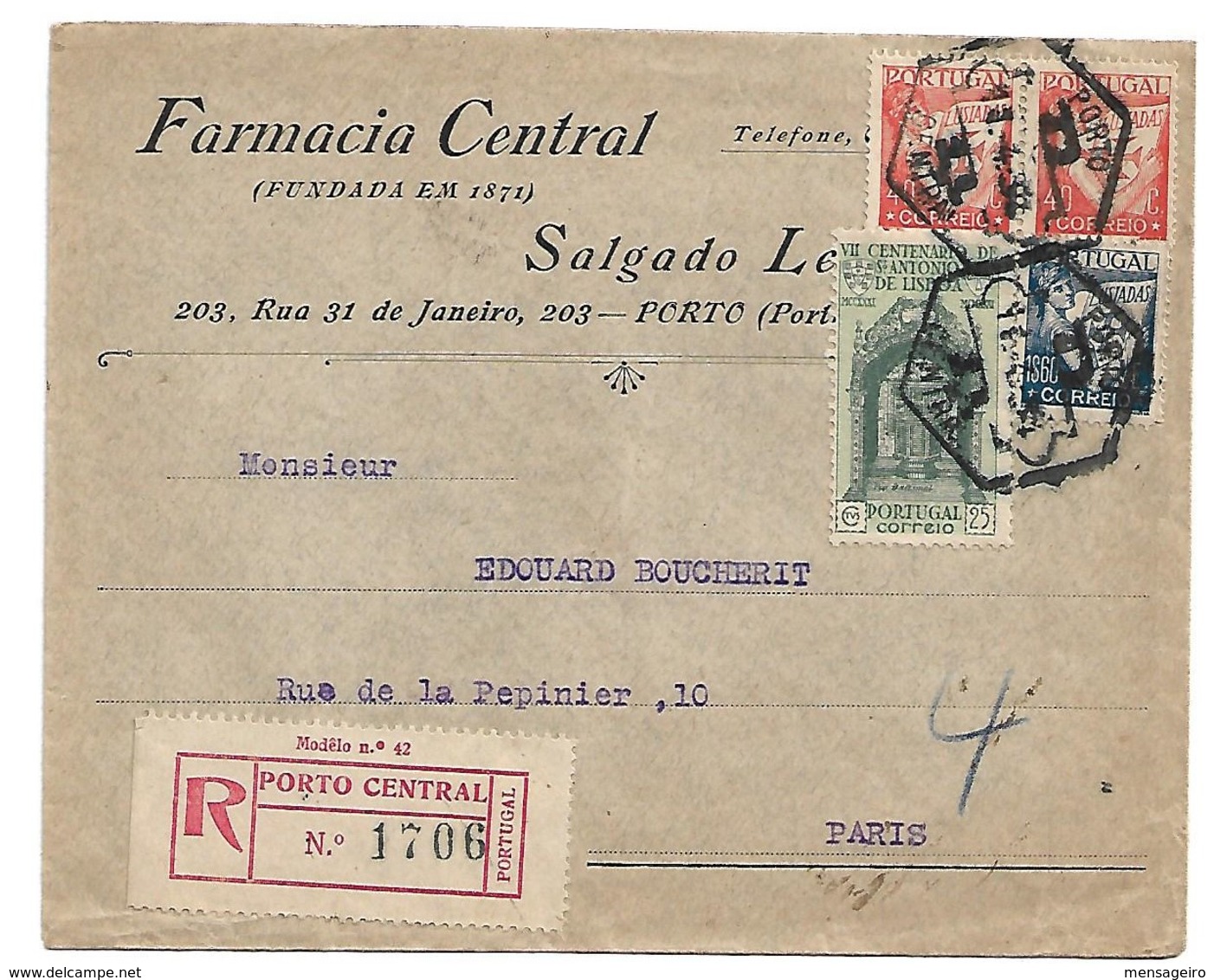 (C02) - AFINSA N°520 X2 + 546+532 - LETTRE RECOMMANDEE PORTO => FRANCE 1935 - BISMOGENOL SYPHILIS - Cartas & Documentos