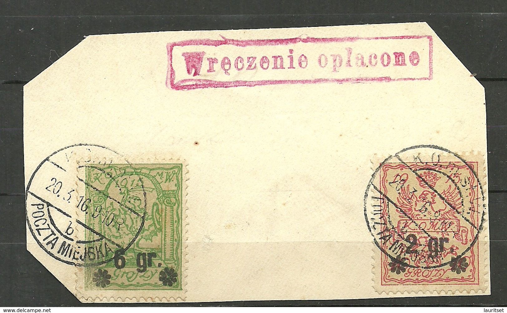 POLEN Poland 1916 Stadtpost Warschau Michel 9 - 10 Auf Dem Briefstück O Signed Petriuk BPP - Oblitérés