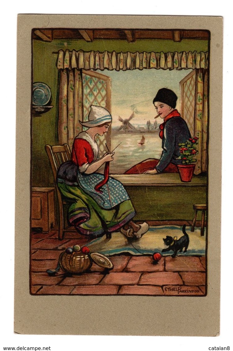 S6263 ILLUSTRATORE ETHEL PARKINSON BAMBINI MULINI A VENTO GATTO VIAGGIATA 1914 - Parkinson, Ethel