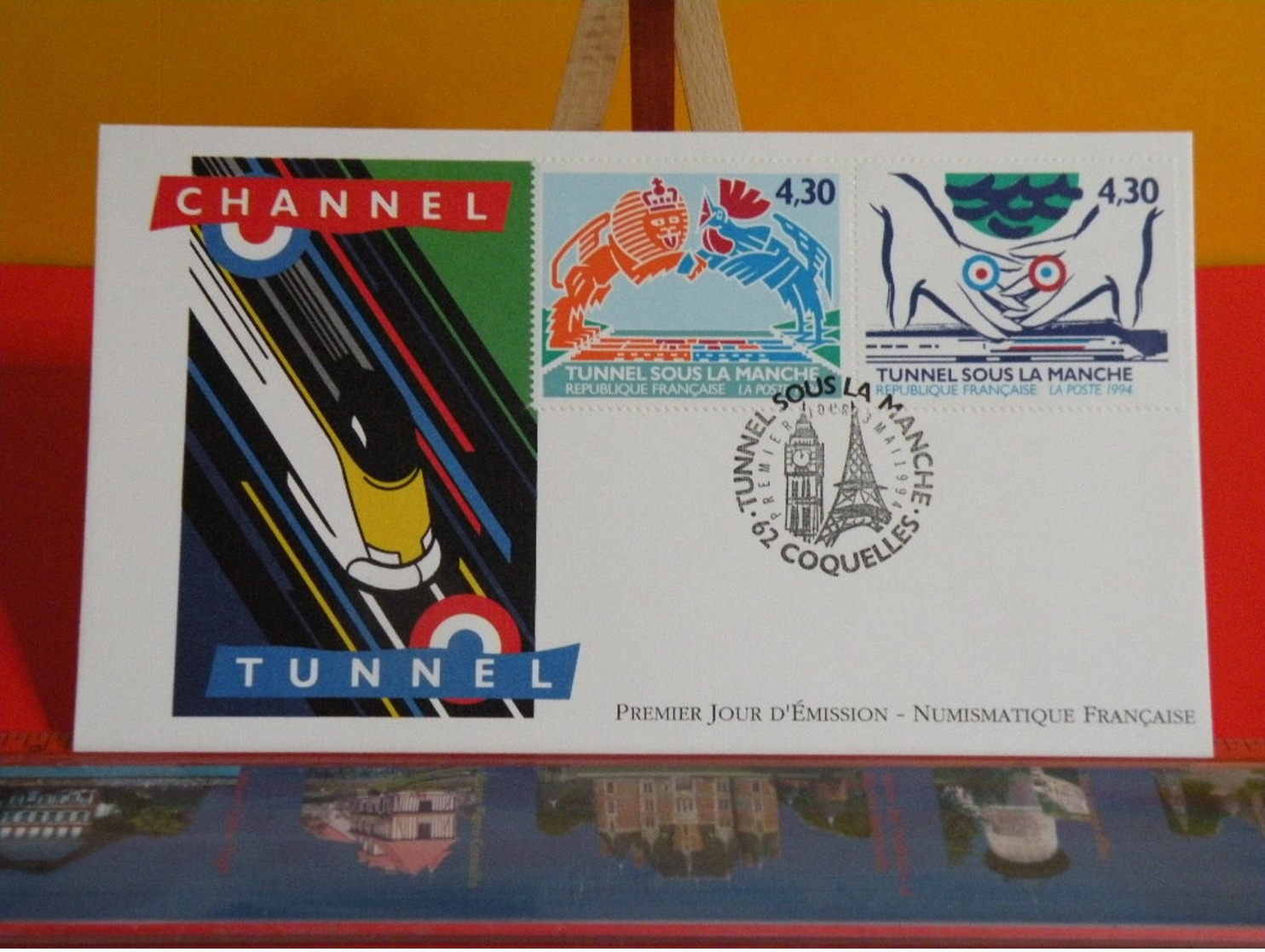 FDC> Le Tunnel Sous La Manche (Train - T.G.V.) > 3.5.1994 (62) Coquelles > 1er Jour Coté 6€ - Trains