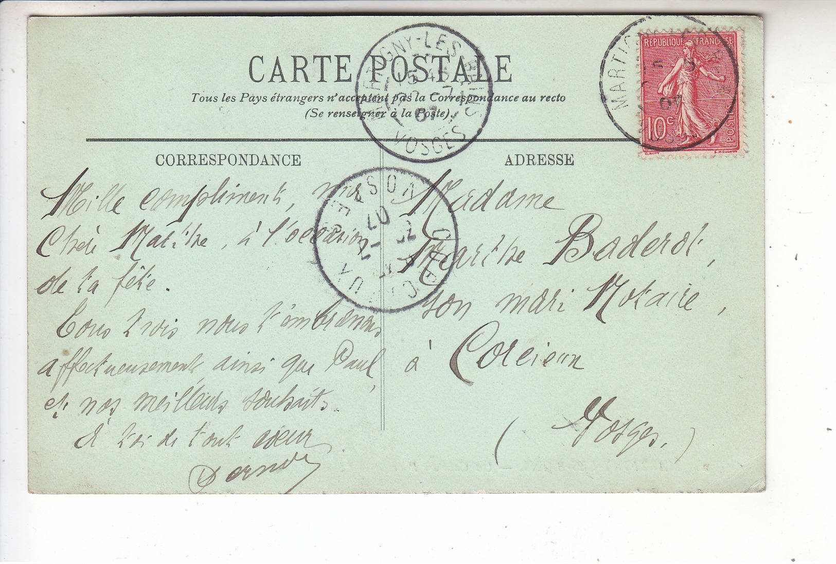 - 88 - MARTIGNY LES BAINS - Un Coin Du Parc - Timbre - Cachet - 1907 - - Autres & Non Classés