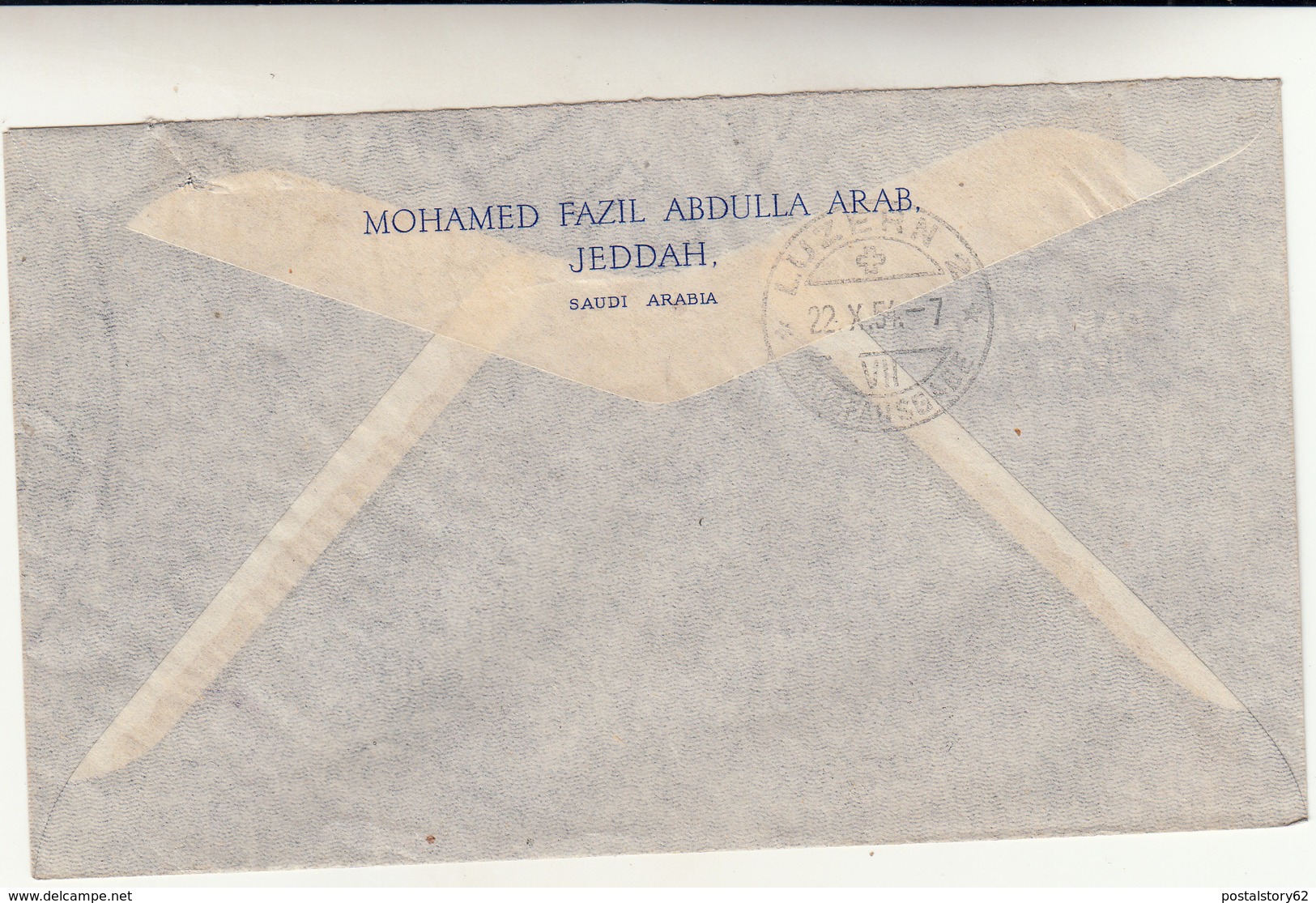 Djedda To Lucern, Suisse. Cover 1954. Un Francobollo Rovinato - Arabia Saudita