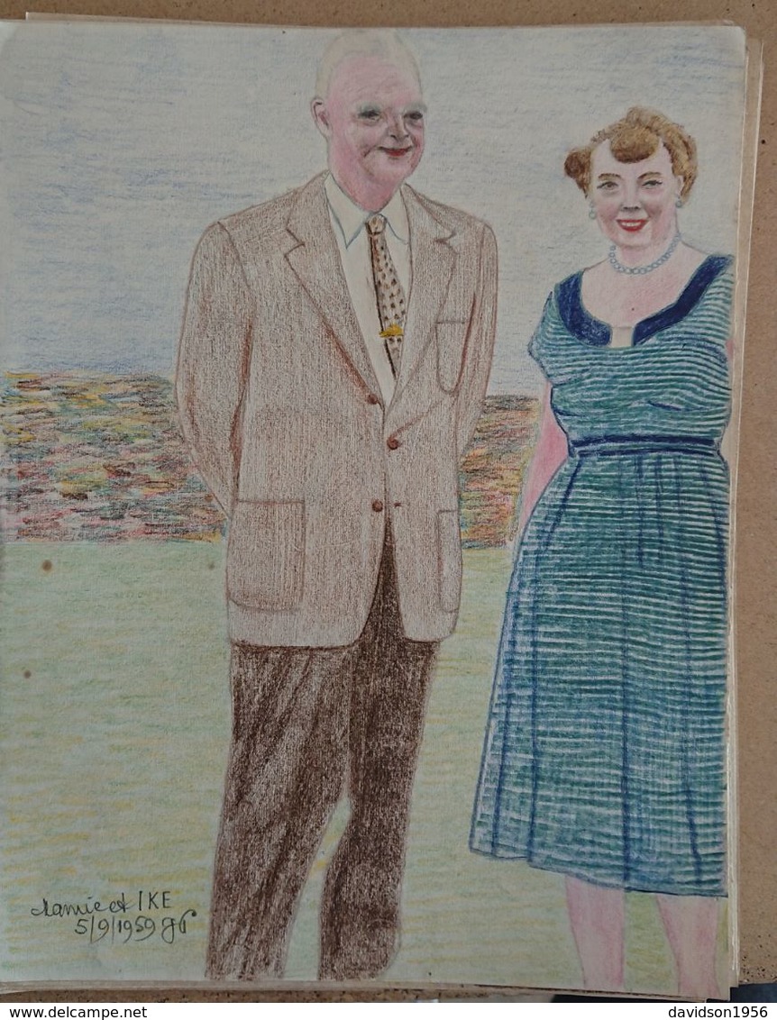 Dessin Au Crayon - Illustrateur Signé  ,  Mamie Et Ike  Premiére Dame Des Etatq Unis De 1953 à 1961 ,femme         (20 ) - Dessins