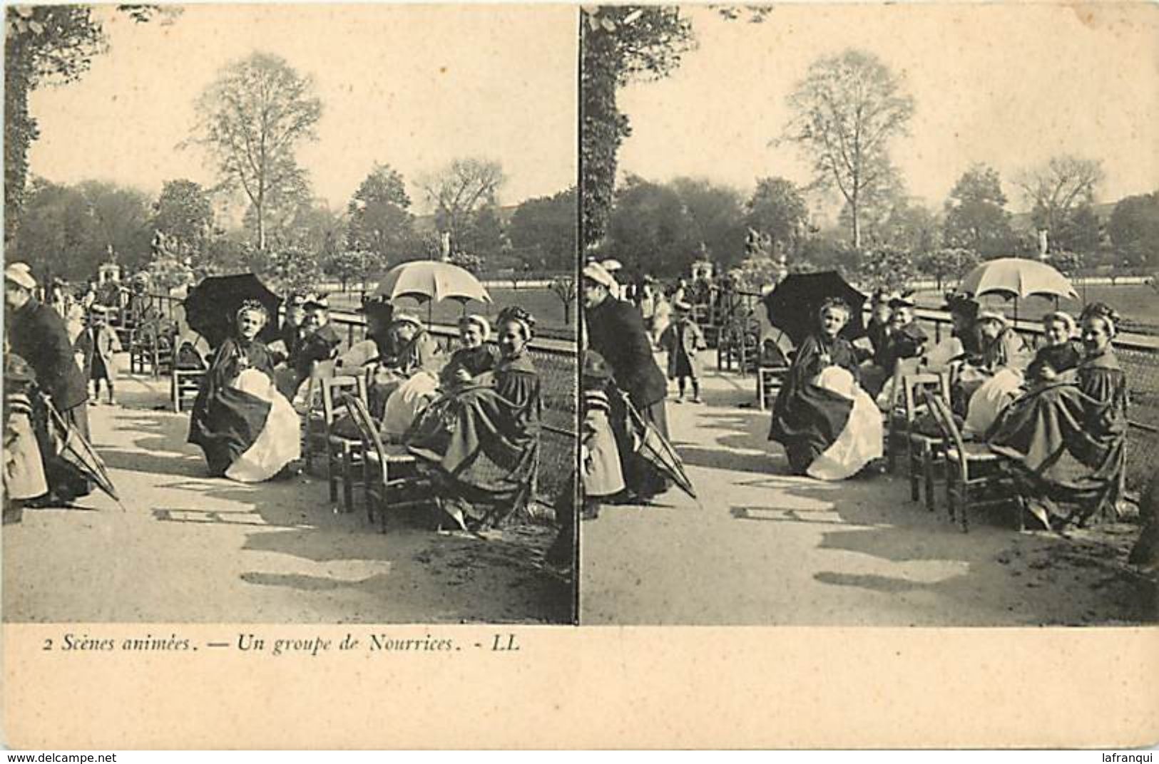 Themes Div - Ref V929- Carte Stereoscopique - Stereo - Scenes Animées - Un Groupe De Nourrices - Nourrice - - Cartes Stéréoscopiques