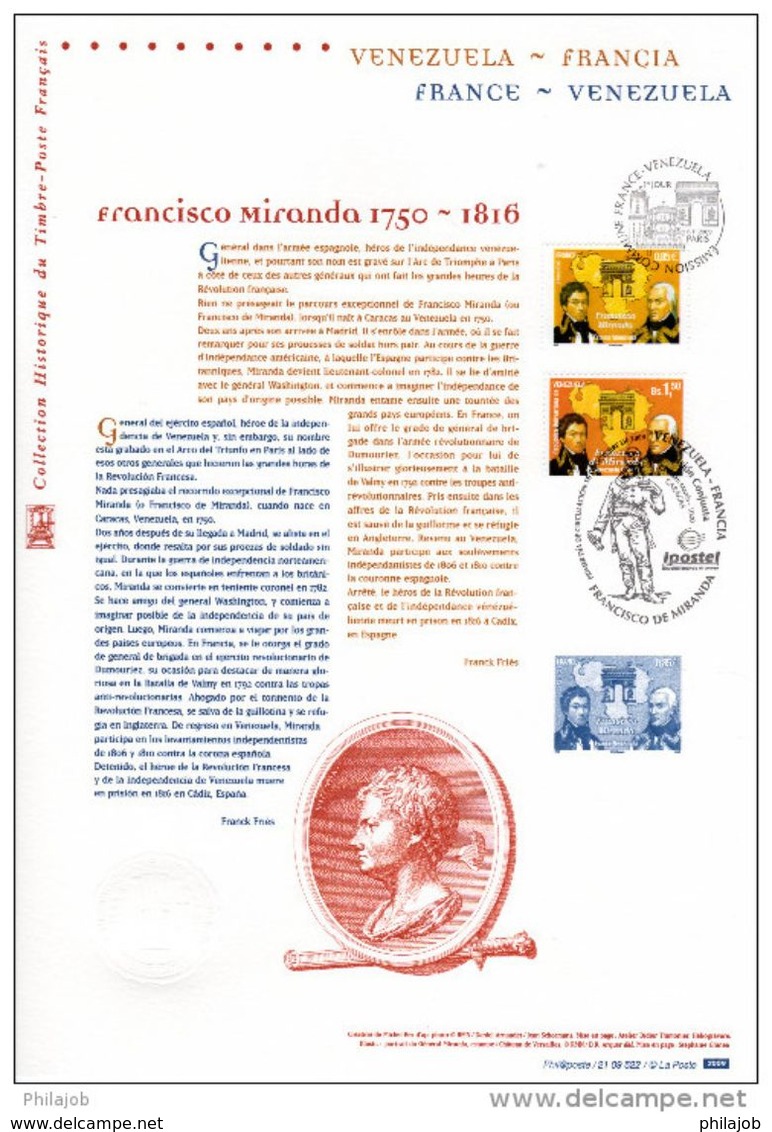 FRANCE 2009 : " FRANCE - VENEZUELA : FRANCISCO MIRANDA " Sur Document Officiel. N° YT 4408 + VENEZUELA N° 2789. - Emissions Communes