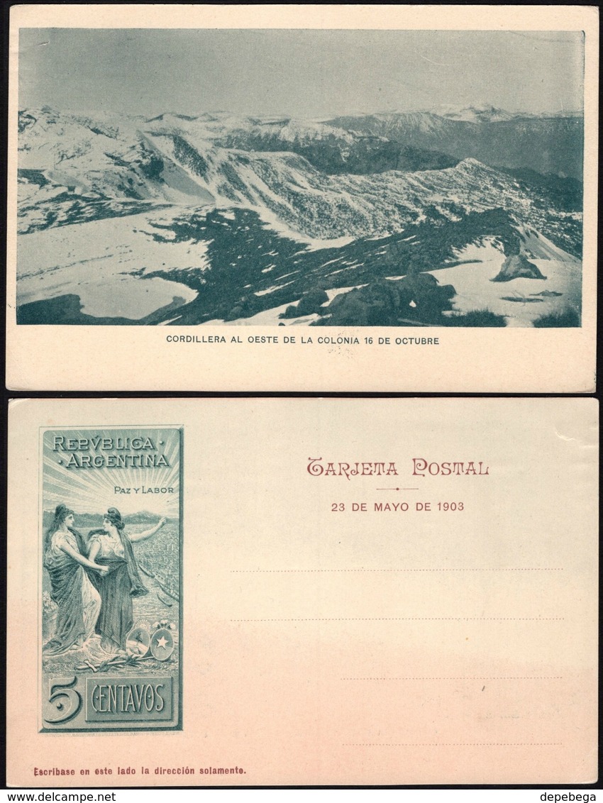 Argentina 1903 - Illustrated Stationery Postcard. Cordillera Al Oeste De La Colonia 16 De Octubre. - Postwaardestukken