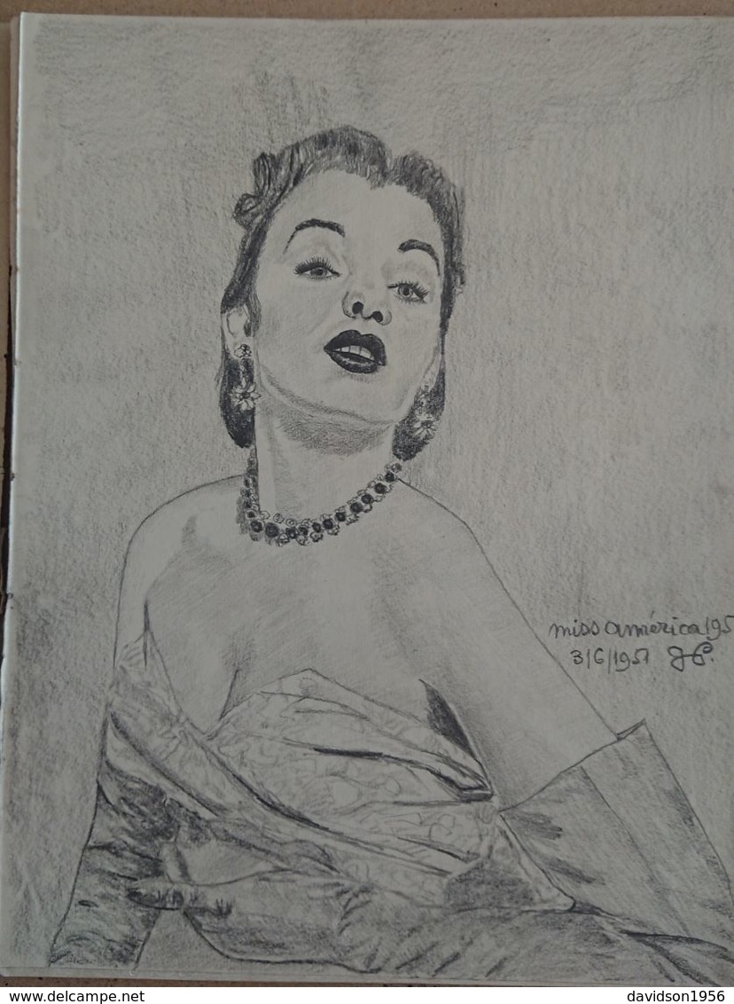 Dessin Au Crayon - Illustrateur Signé   -    Miss América   1951      (23 ) - Dessins