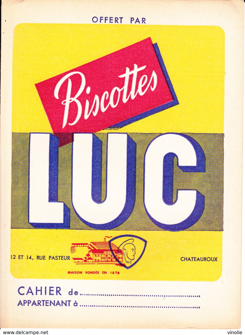 VP-GF.18-117 : PROTEGE-CAHIER. BISCOTTES LUC. RUE PASTEUR. CHATEAUROUX. - Protège-cahiers