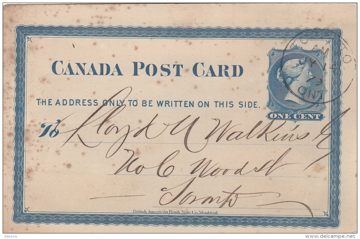 CANADA 1879 - One Cent Ganzsache Auf Firmen Pk Gel.Toronto - Briefe U. Dokumente